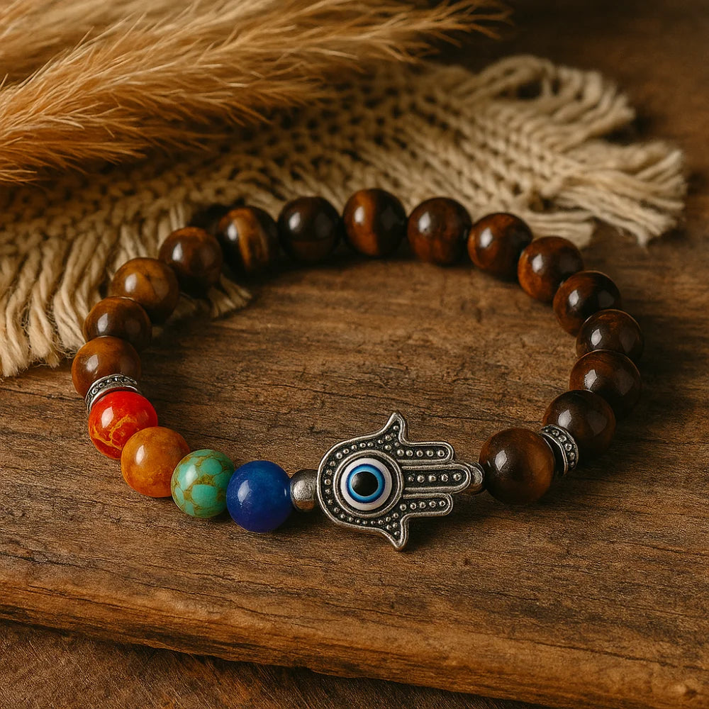 7 Chakra Bracelet with Evil Eye
