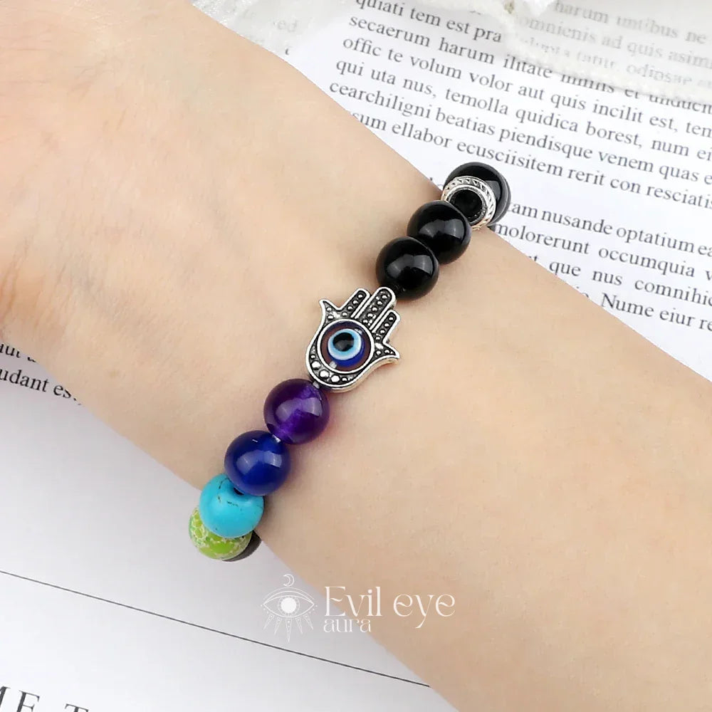 7 Chakra Bracelet with Evil Eye