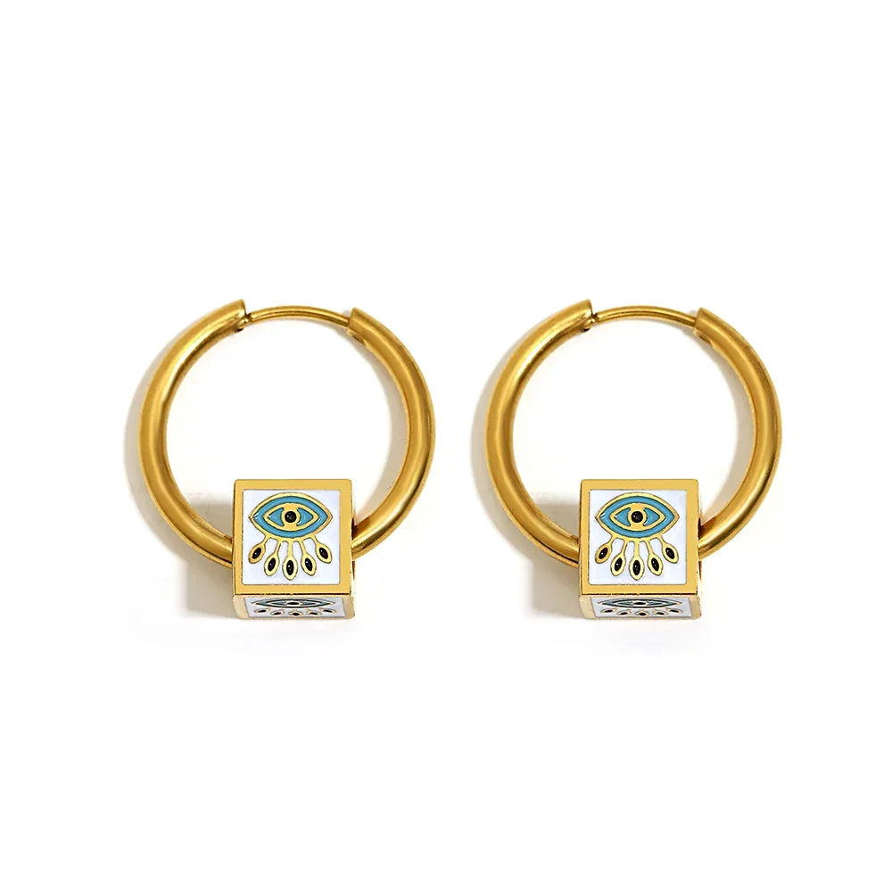 Cubic Evil Eye Earrings - White