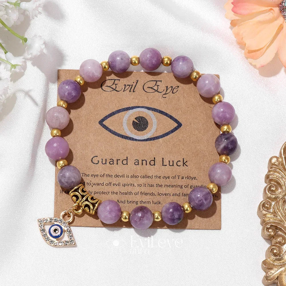 Evil Eye Gemstone Bracelet - Amethyst / 19CM
