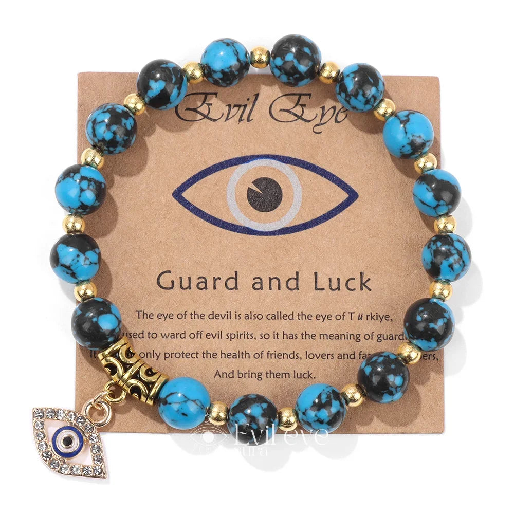 Evil Eye Gemstone Bracelet - Blue Turquoise / 19CM