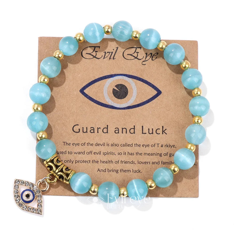 Evil Eye Gemstone Bracelet - Bue Cat Eye / 19CM