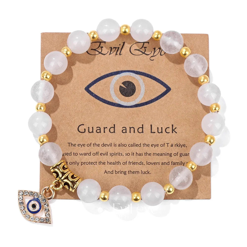 Evil Eye Gemstone Bracelet - Clear crystal / 19CM