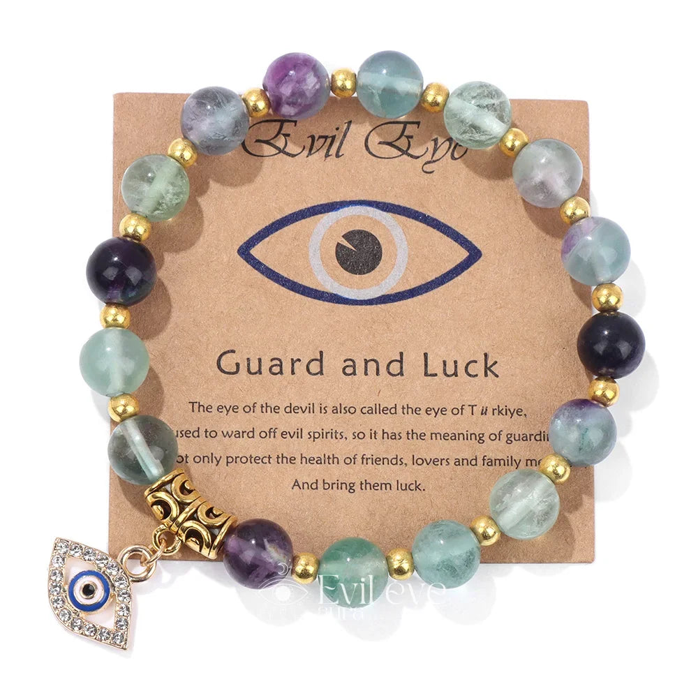 Evil Eye Gemstone Bracelet - Fluorite / 19CM