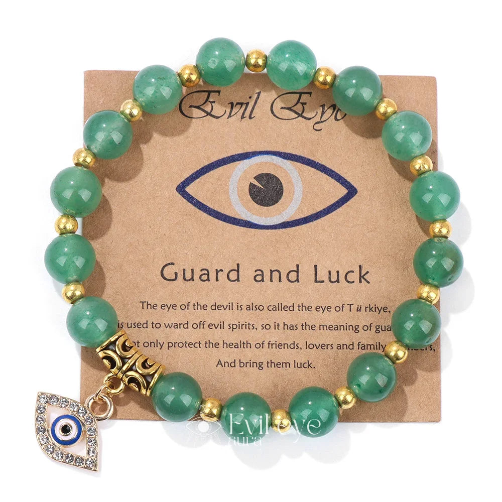 Evil Eye Gemstone Bracelet - Green Aventurine / 19CM