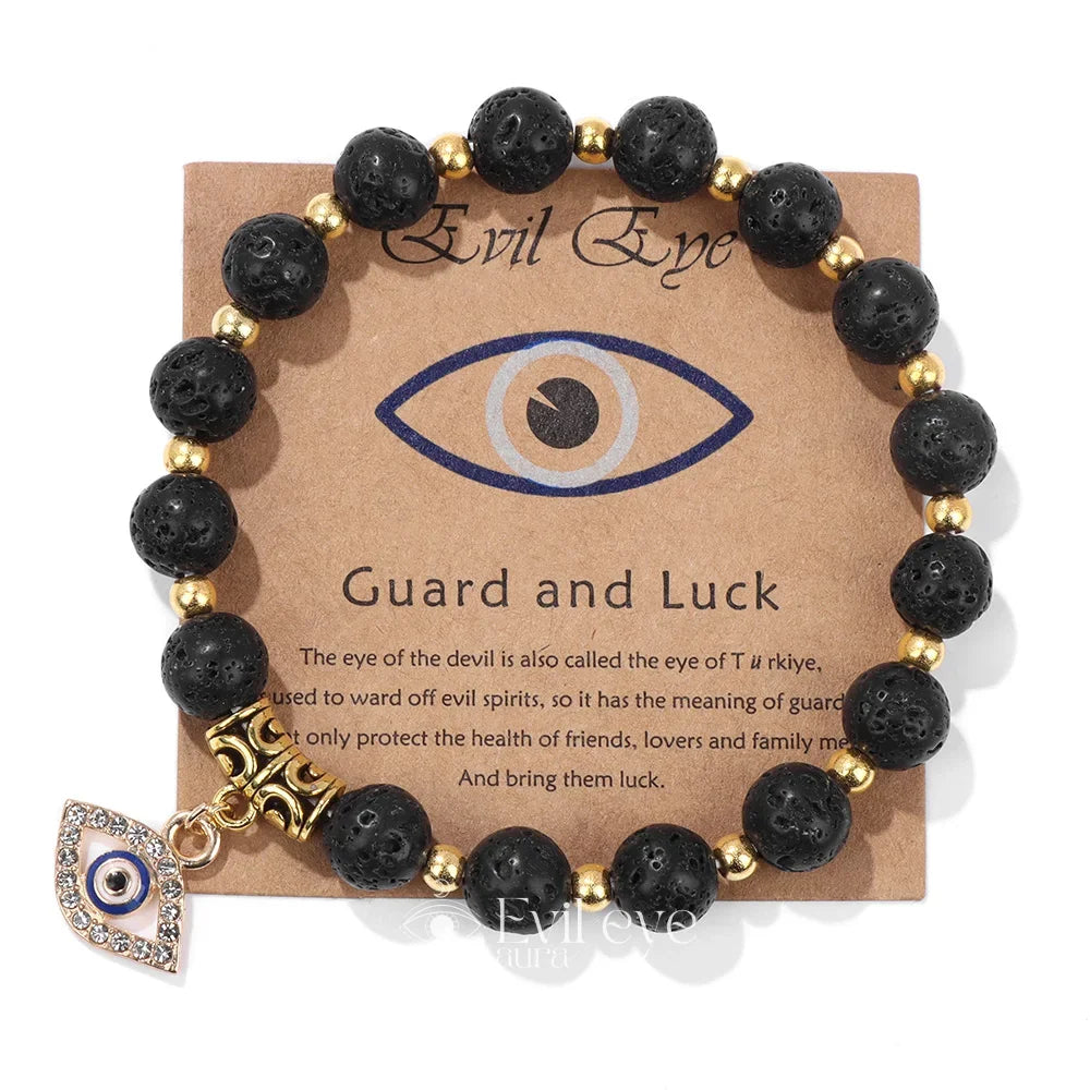 Evil Eye Gemstone Bracelet - Lava Stone / 19CM