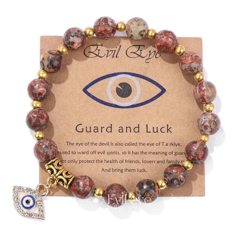 Evil Eye Gemstone Bracelet - Leopard Stone / 19CM