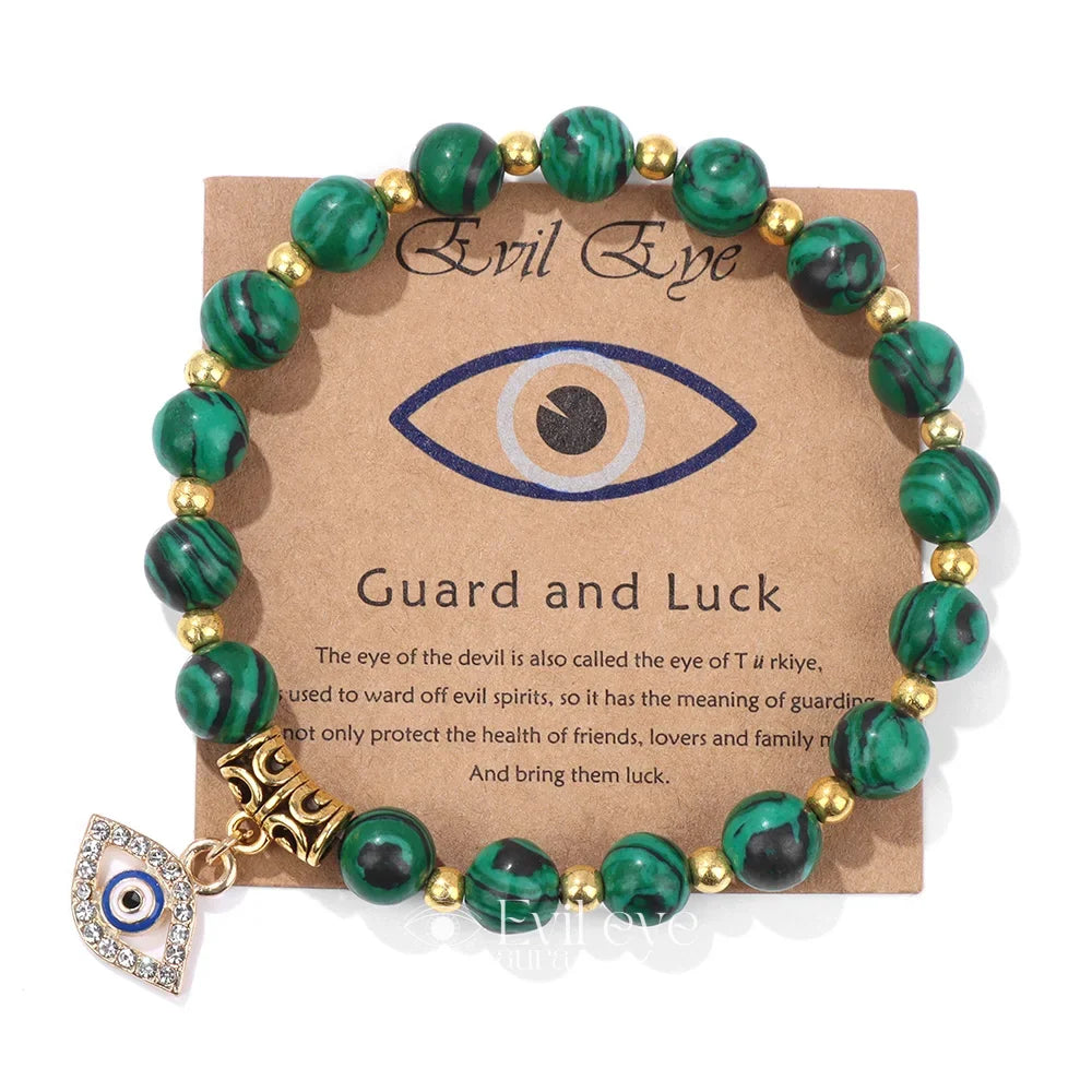 Evil Eye Gemstone Bracelet - Malachite / 19CM