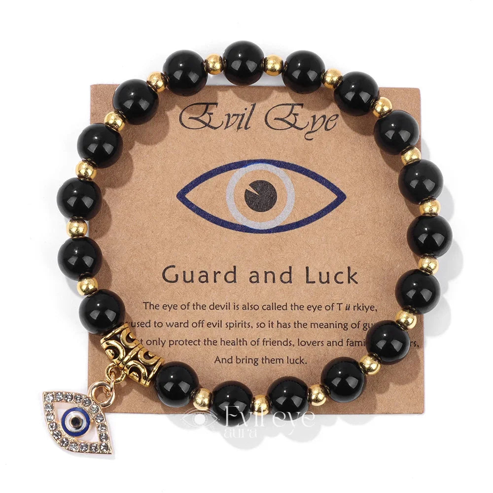 Evil Eye Gemstone Bracelet - Onyx / 19CM