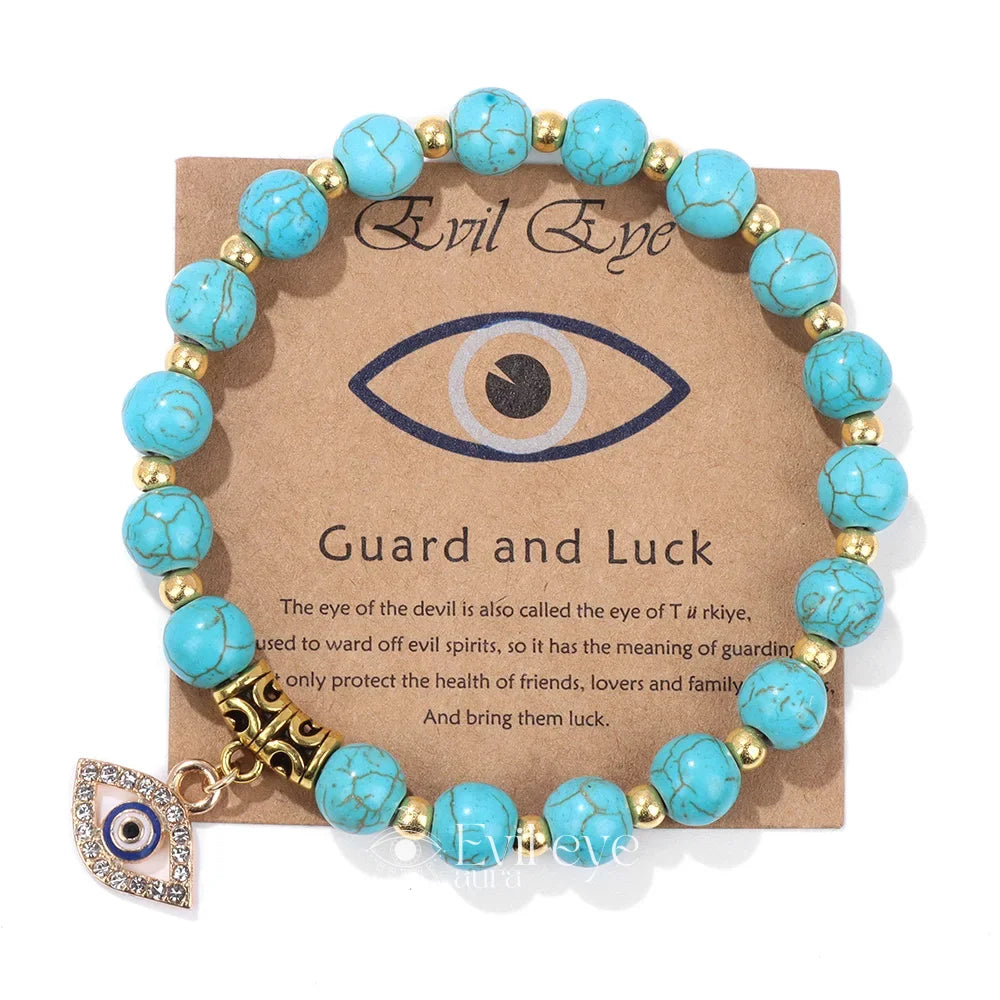Evil Eye Gemstone Bracelet - Turquoise / 19CM