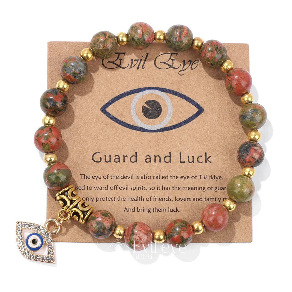 Evil Eye Gemstone Bracelet - Unakite / 19CM
