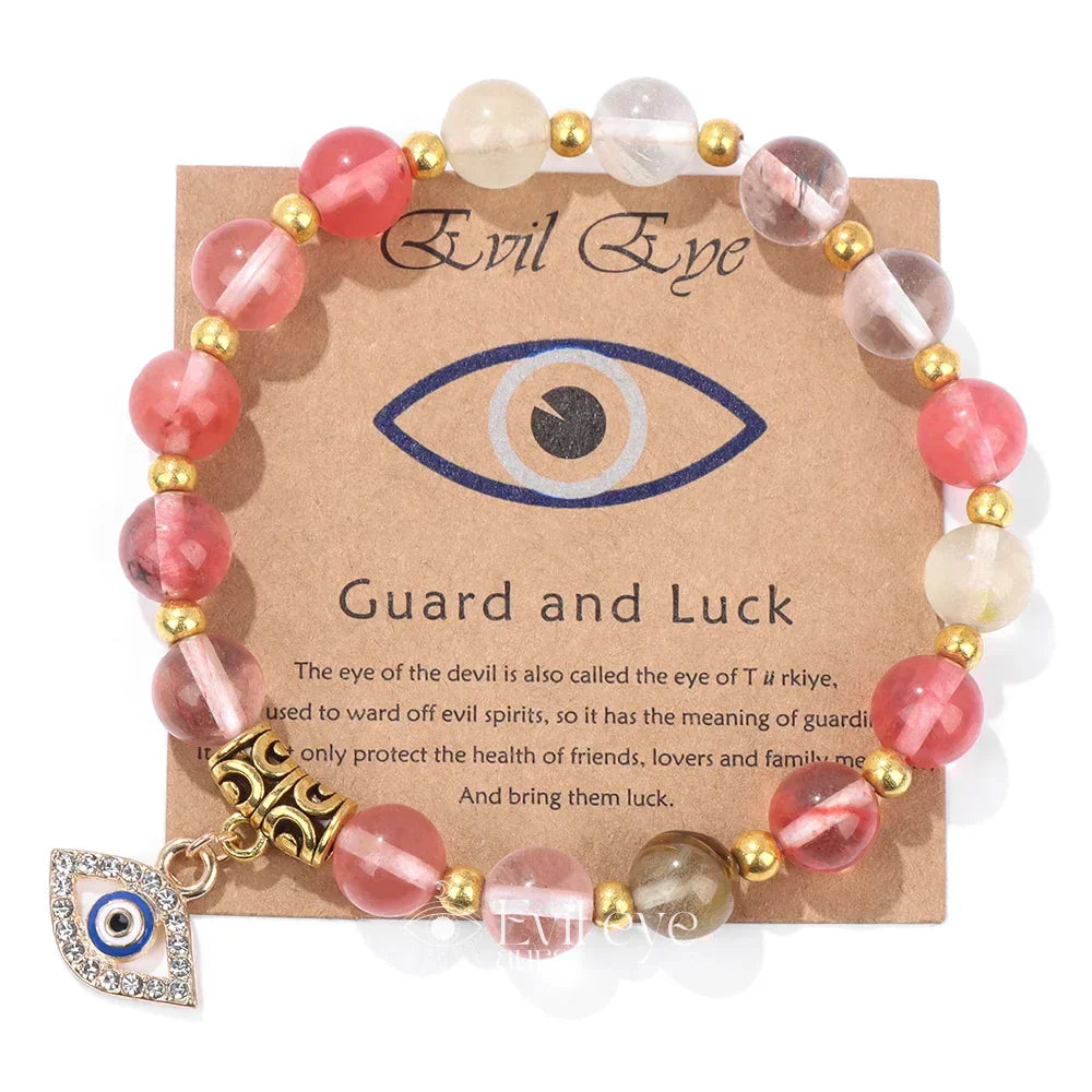 Evil Eye Gemstone Bracelet - Watermelon Stone / 19CM