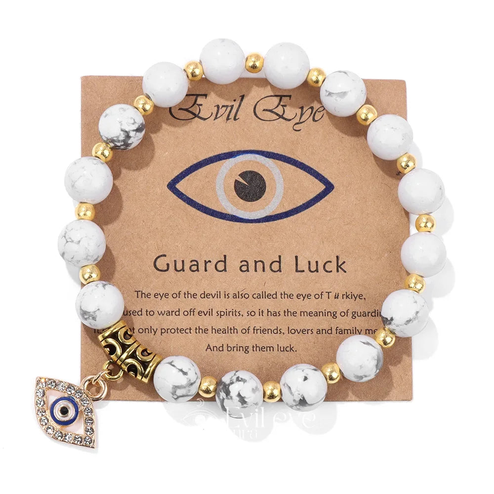 Evil Eye Gemstone Bracelet - White Howlite / 19CM