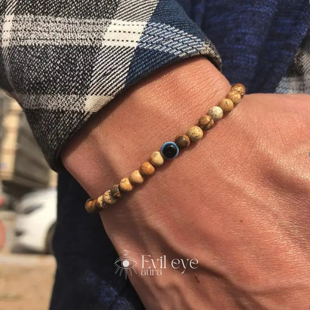 Evil Eye Men Beaded Bracelet - Jasper