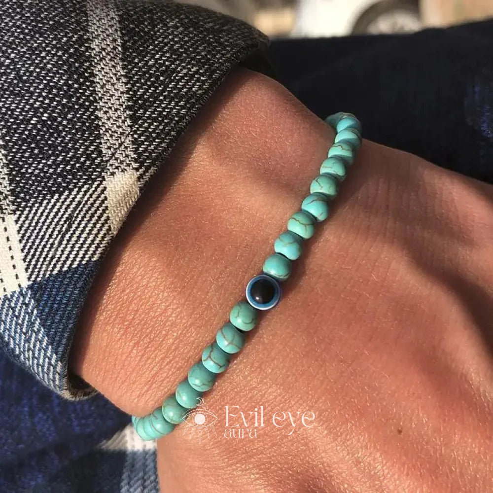 Evil Eye Men Beaded Bracelet - Turquoise