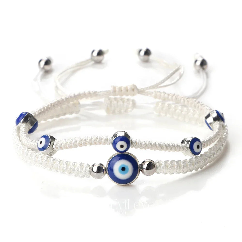 Evil Eye Nylon Cord Bracelet - White