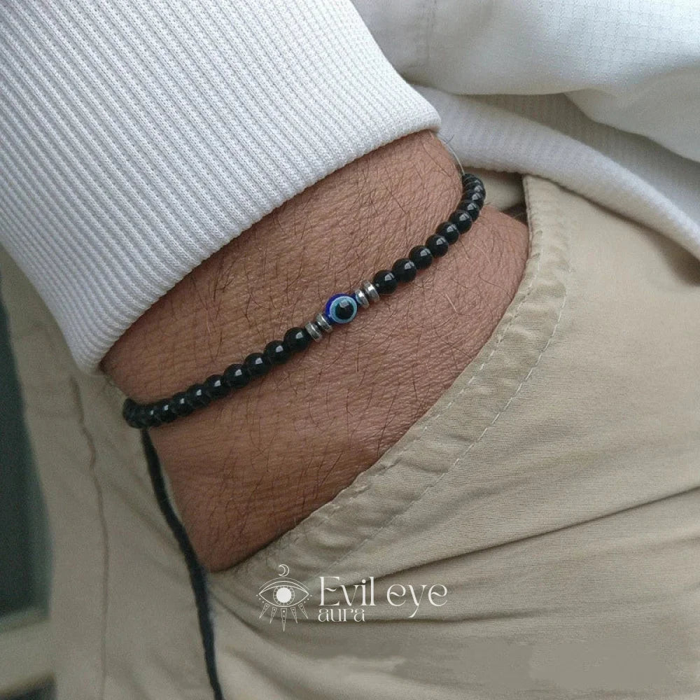 Evil Eye Obsidian Bracelet Men
