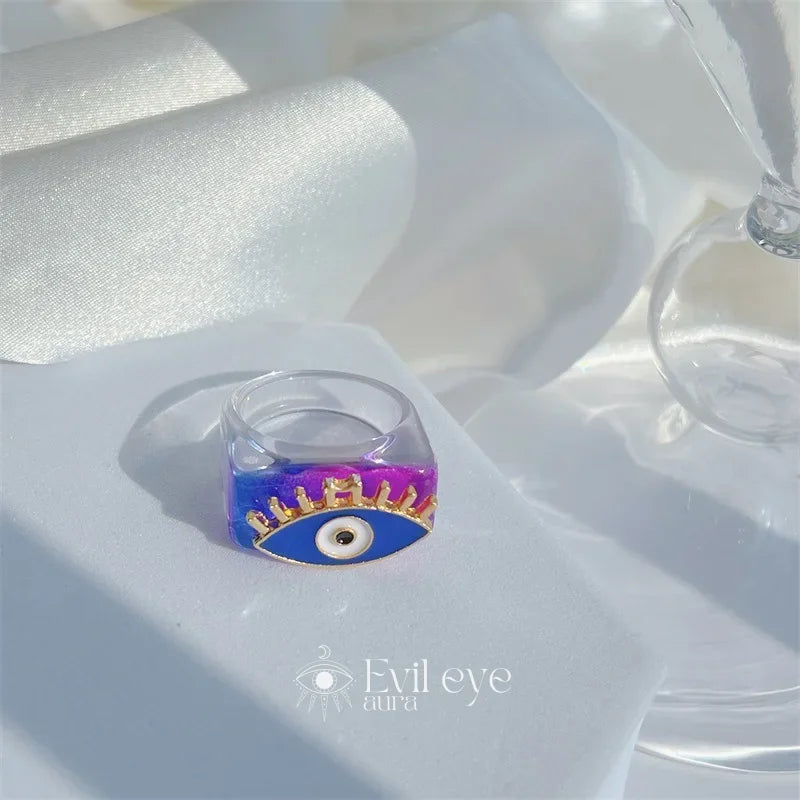Evil Eye Resin Ring - Dark blue