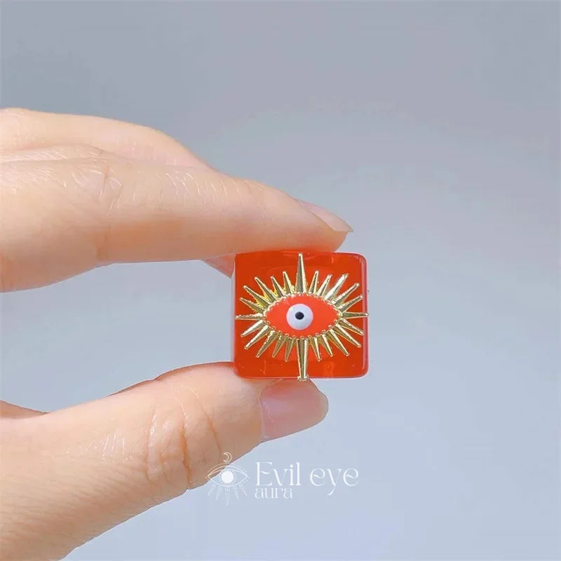Evil Eye Resin Ring - Dark red