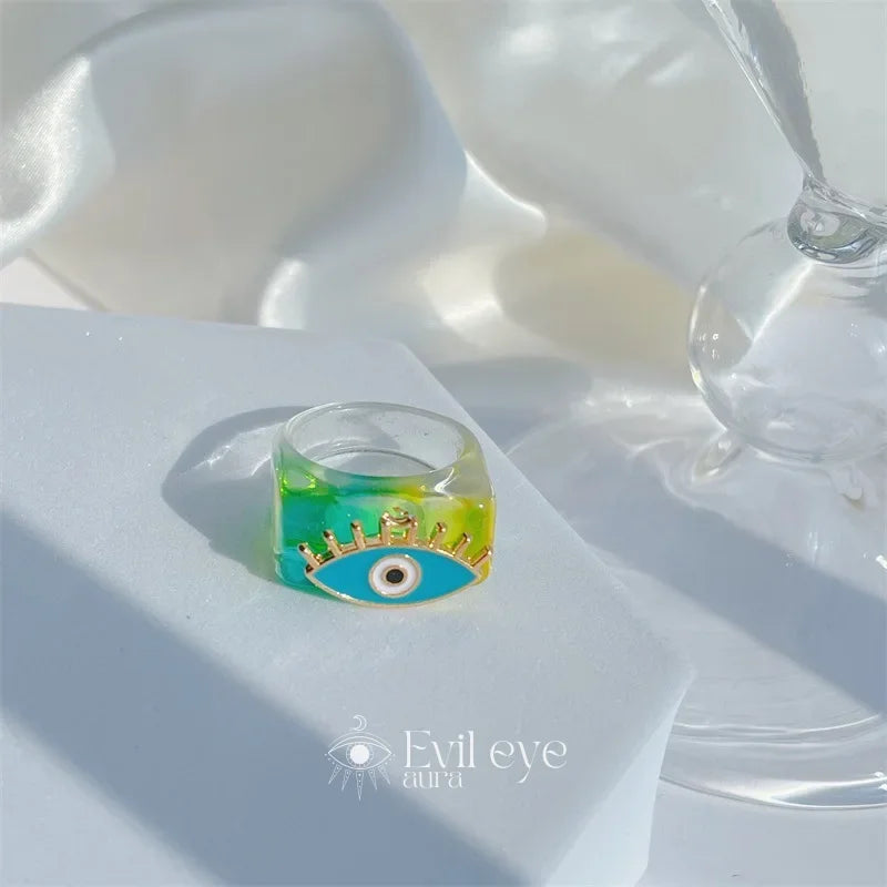 Evil Eye Resin Ring - Light Green