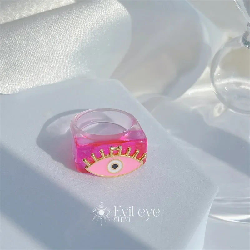 Evil Eye Resin Ring - Pink