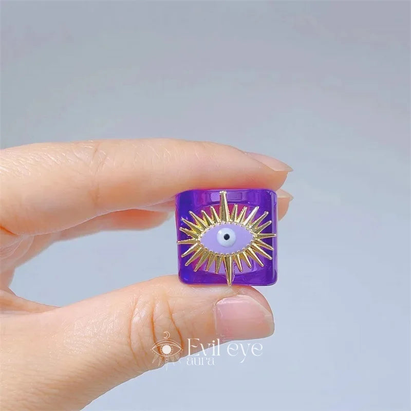 Evil Eye Resin Ring - Purple