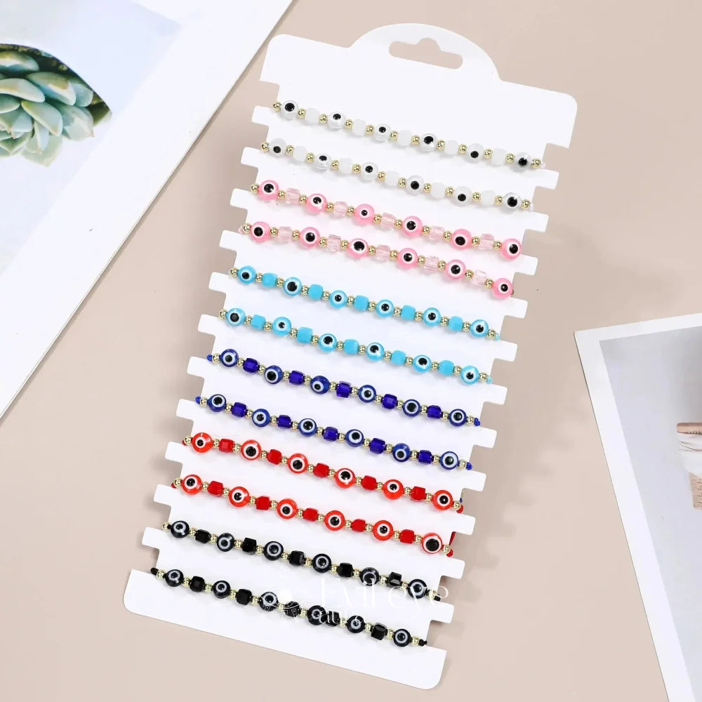 Evil Eye String Bracelet - 12pcs
