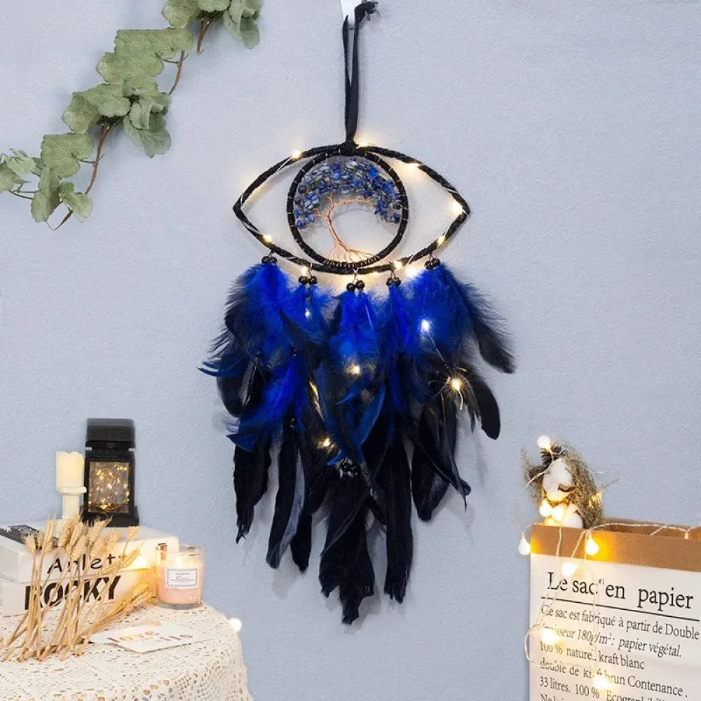 Evil Eye Tree of Life Dream Catcher - Blue / LED