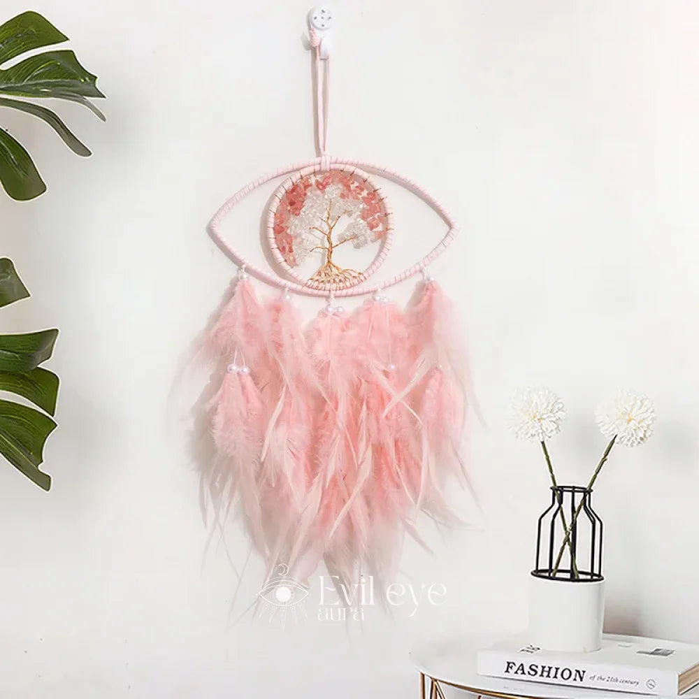 Evil Eye Tree of Life Dream Catcher - Pink / No LED
