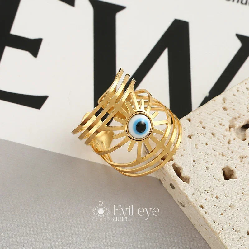 Evil Eye Wide Band Ring