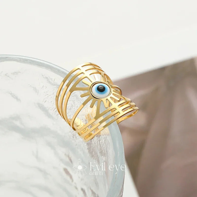 Evil Eye Wide Band Ring