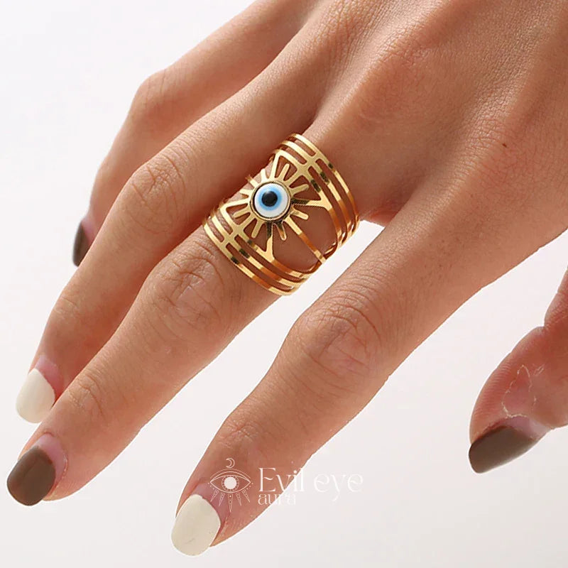 Evil Eye Wide Band Ring