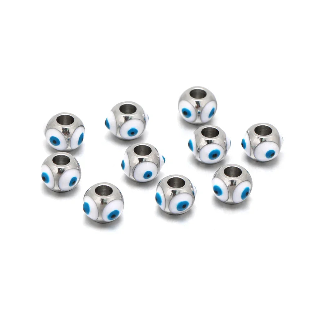 Greek Evil Eye Beads - Steel white