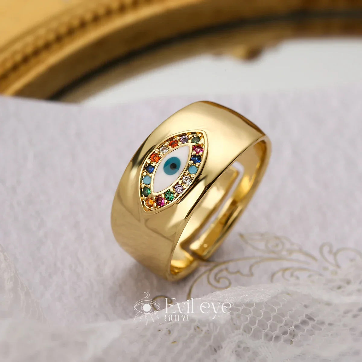 Turkish Evil Eye Ring - Rainbow / resizable