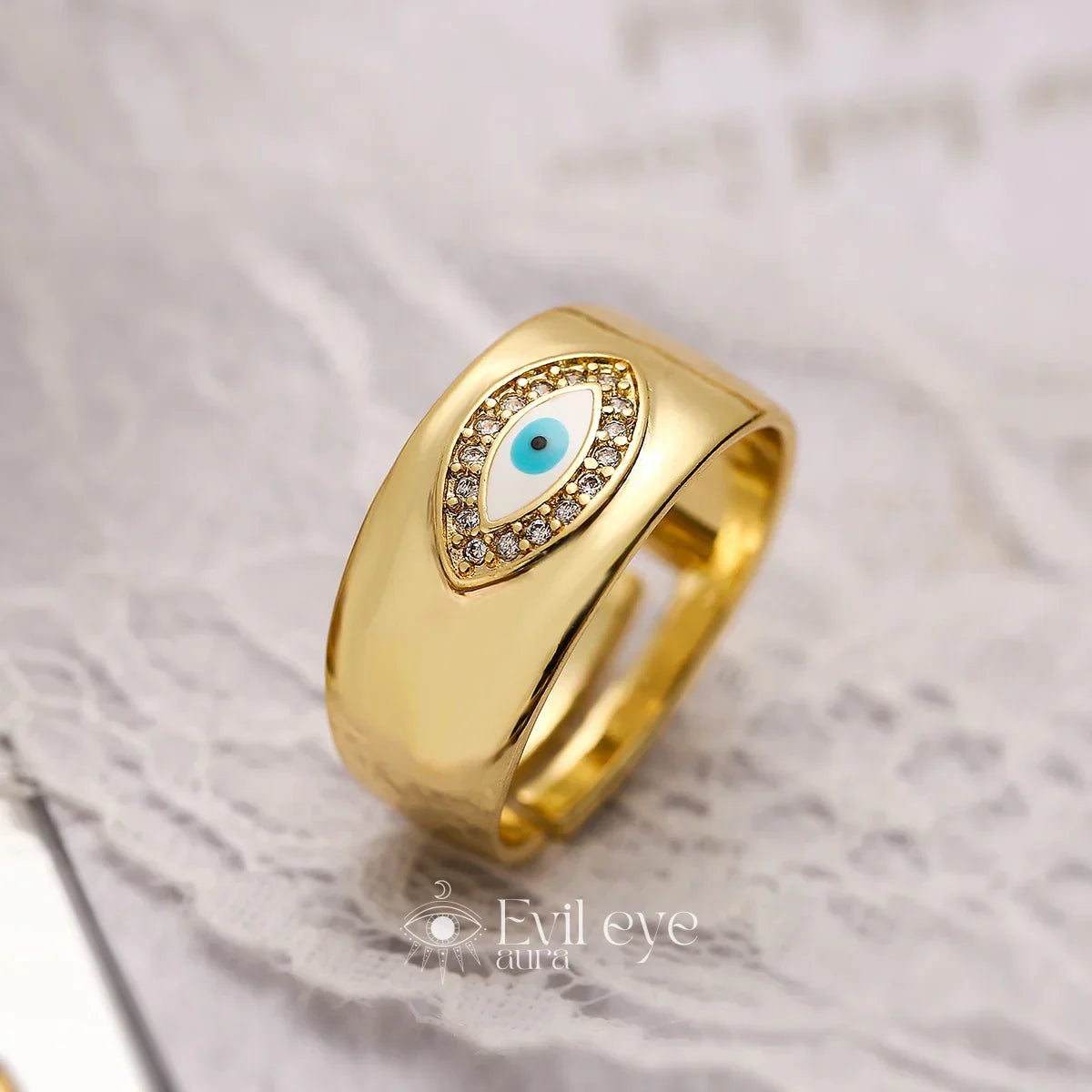 Turkish Evil Eye Ring - White / resizable