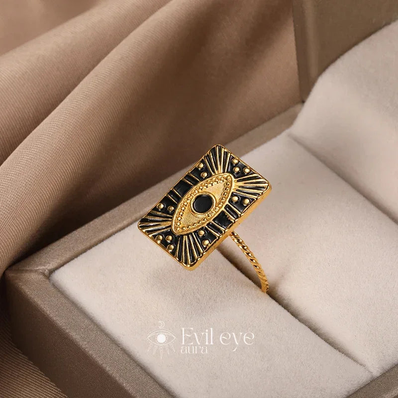 Vintage Evil Eye Ring - Resizable / Squared