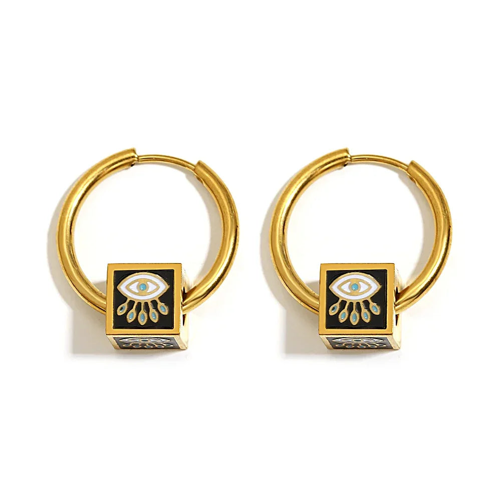 Cubic Evil Eye Earrings - Black