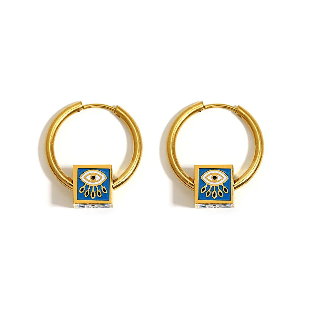 Cubic Evil Eye Earrings - Dark blue