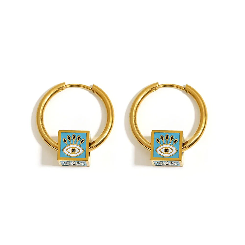 Cubic Evil Eye Earrings - Light Blue