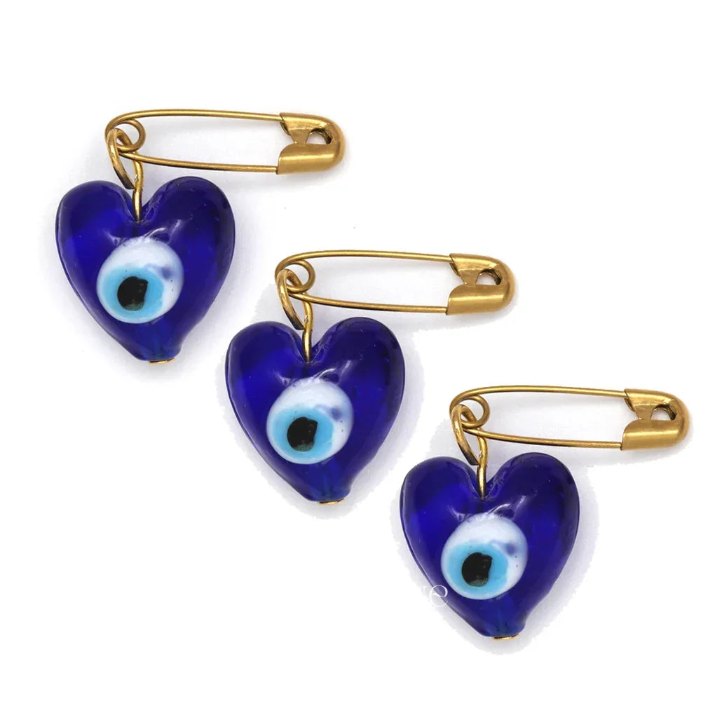 Dark Blue Evil Eye Pin - Heart