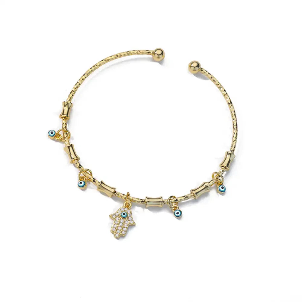 Evil Eye Bangle Cable Bracelets - Hamsa