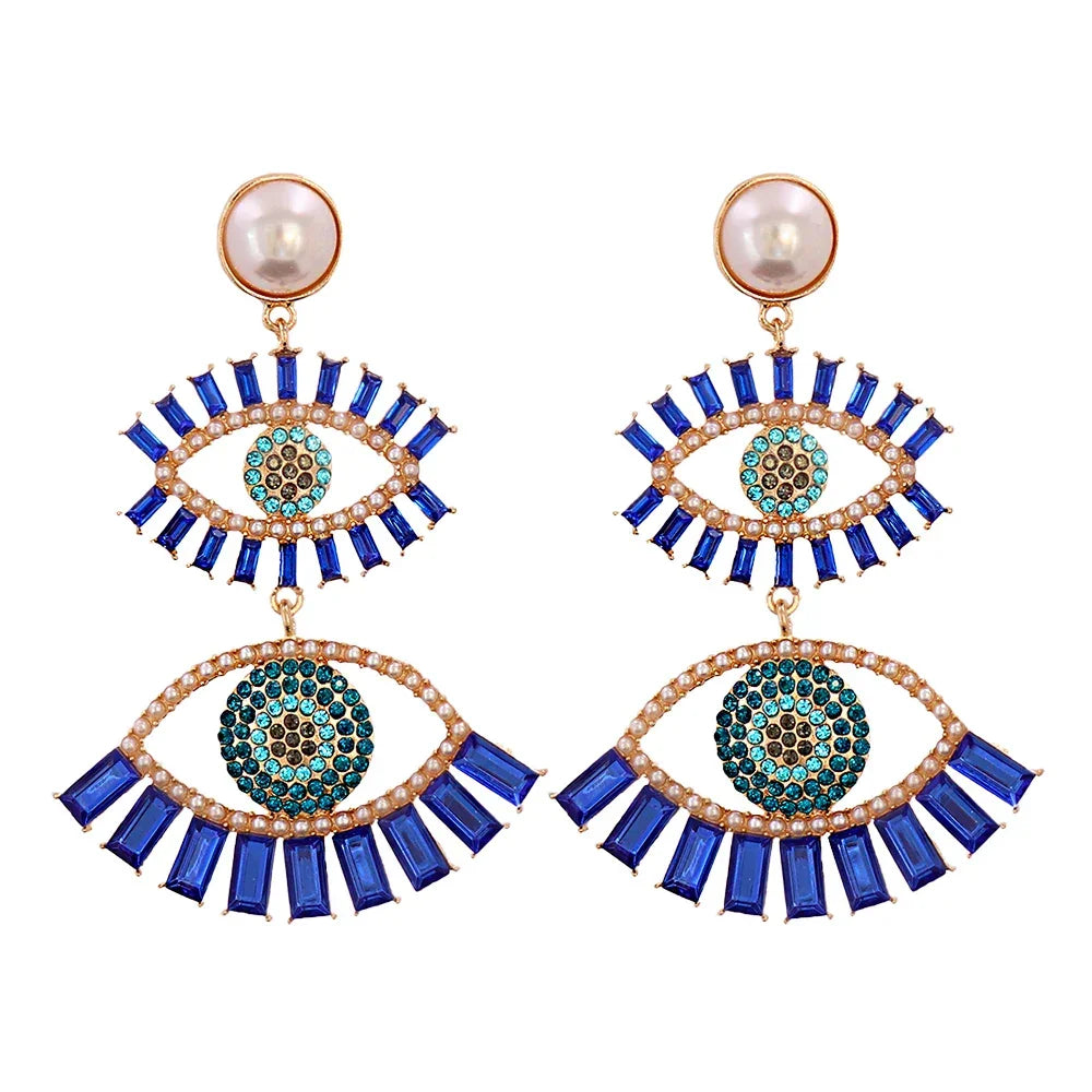 Evil Eye Dangle Earrings - Blue
