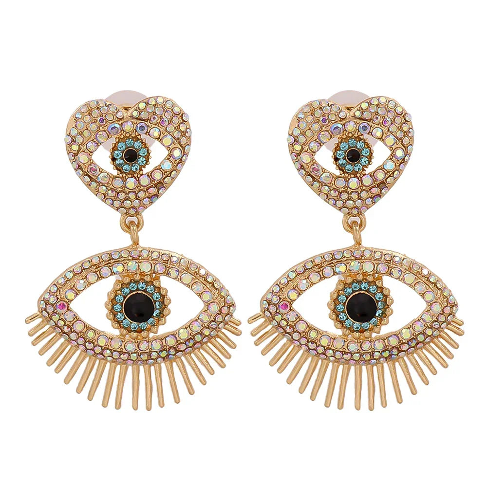 Evil Eye Dangle Earrings - Gold