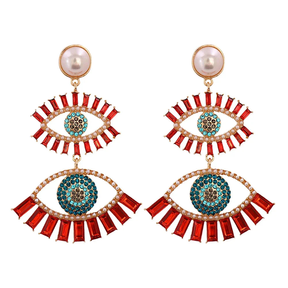 Evil Eye Dangle Earrings - Red