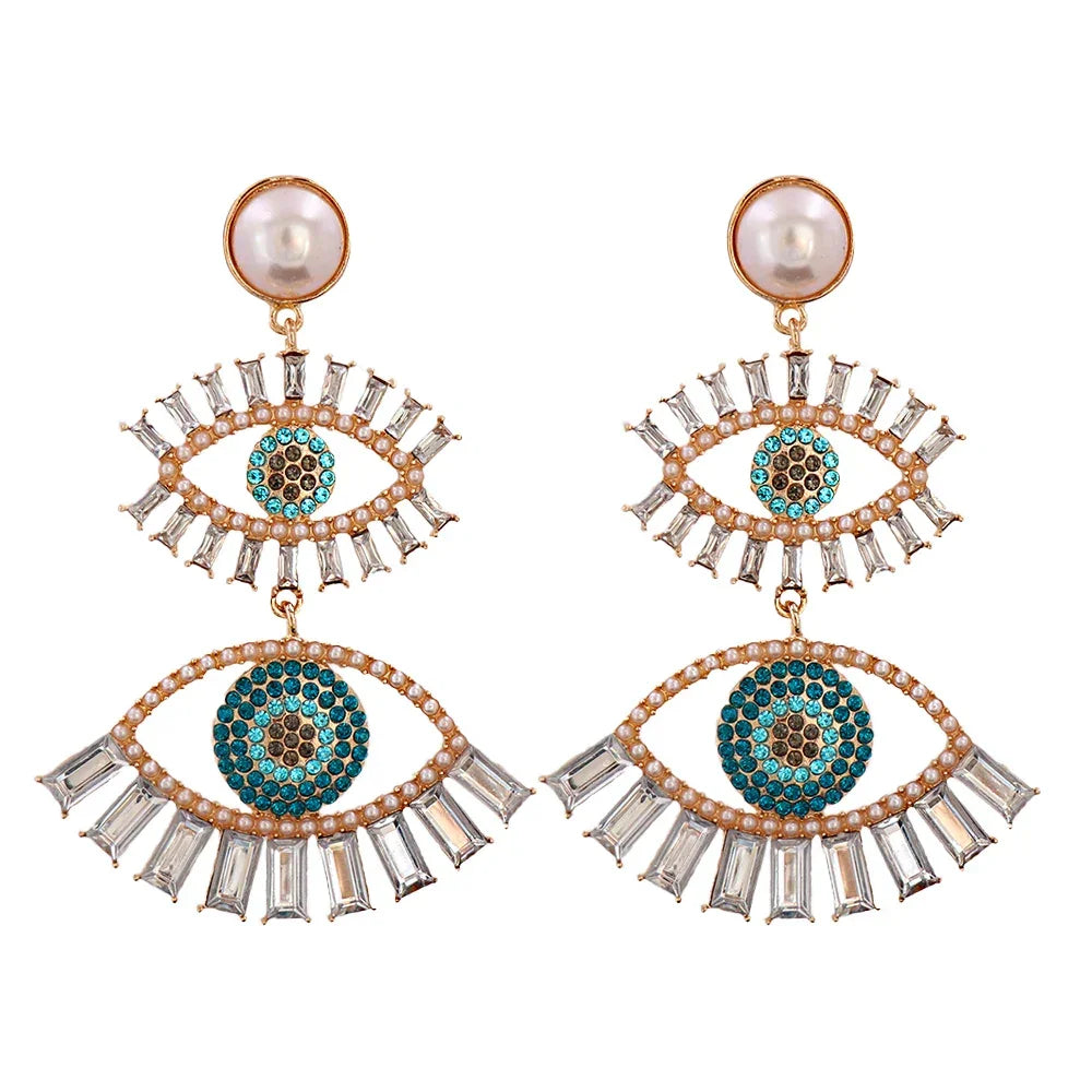 Evil Eye Dangle Earrings - White