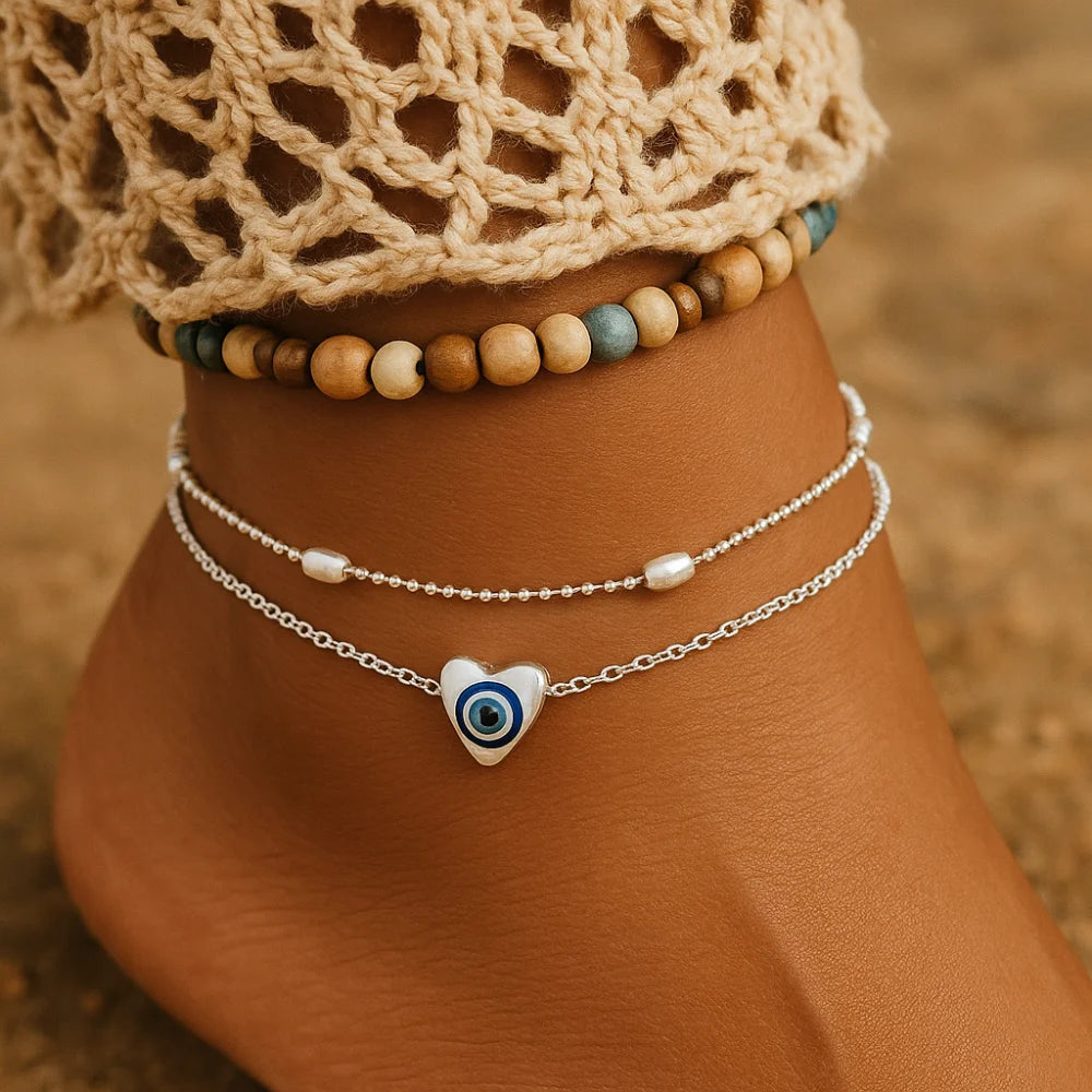 Evil Eye Heart Anklet