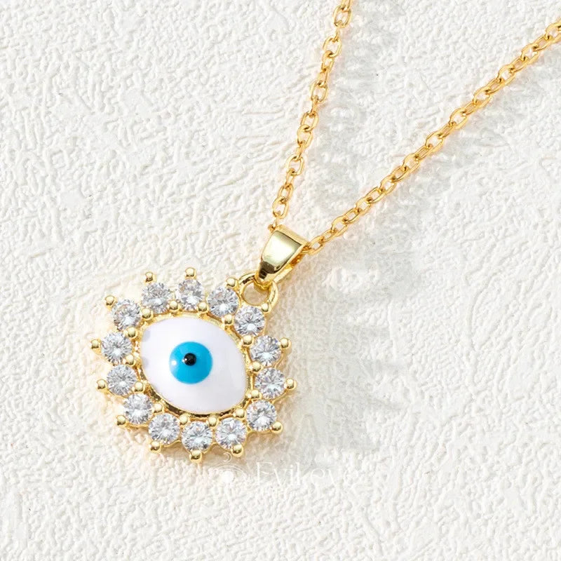 Evil Eye Necklace Gold Diamond - Oval