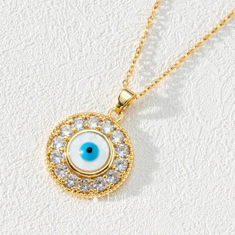 Evil Eye Necklace Gold Diamond - Round