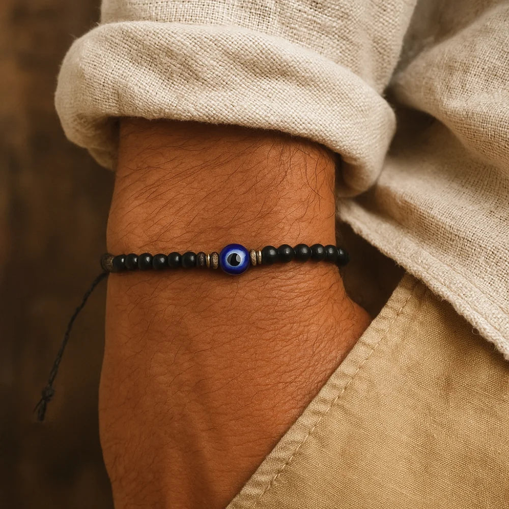 Evil Eye Obsidian Bracelet Men