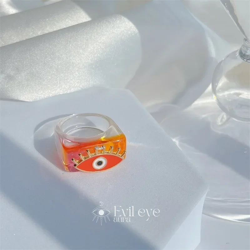 Evil Eye Resin Ring - Dark orange